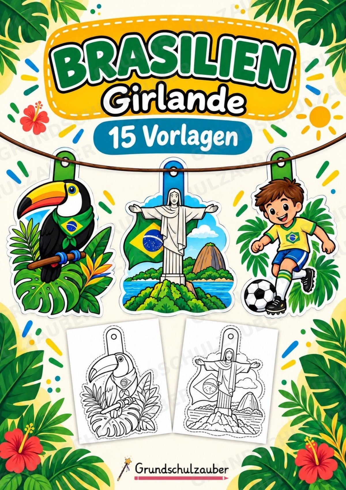 Brasilien – Fensterdeko – Basteln – Ausmalbild – Ausschneiden – 15 Vorlagen – Cover