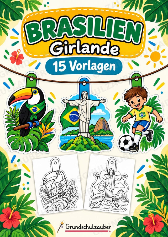Brasilien – Fensterdeko – Basteln – Ausmalbild – Ausschneiden – 15 Vorlagen – Cover