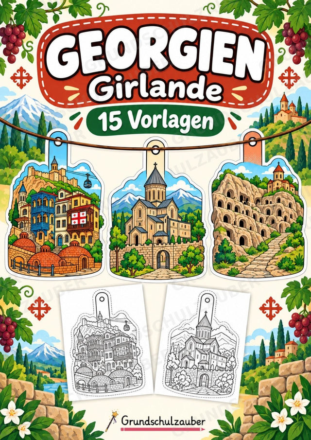 Georgien – Fensterdeko – Basteln – Ausmalbild – Ausschneiden – 15 Vorlagen – Cover