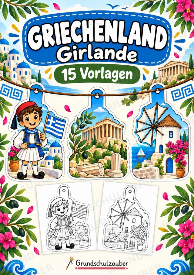 Griechenland – Fensterdeko – Basteln – Ausmalbild – Ausschneiden – 15 Vorlagen – Cover