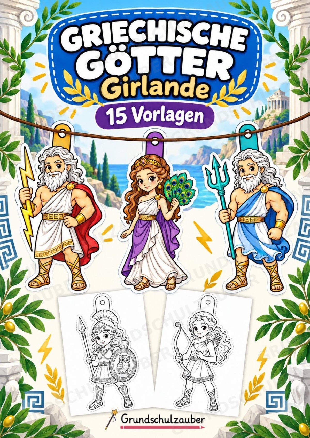 Griechische Götter – Fensterdeko – Basteln – Ausmalbild – Ausschneiden – 15 Vorlagen – Cover