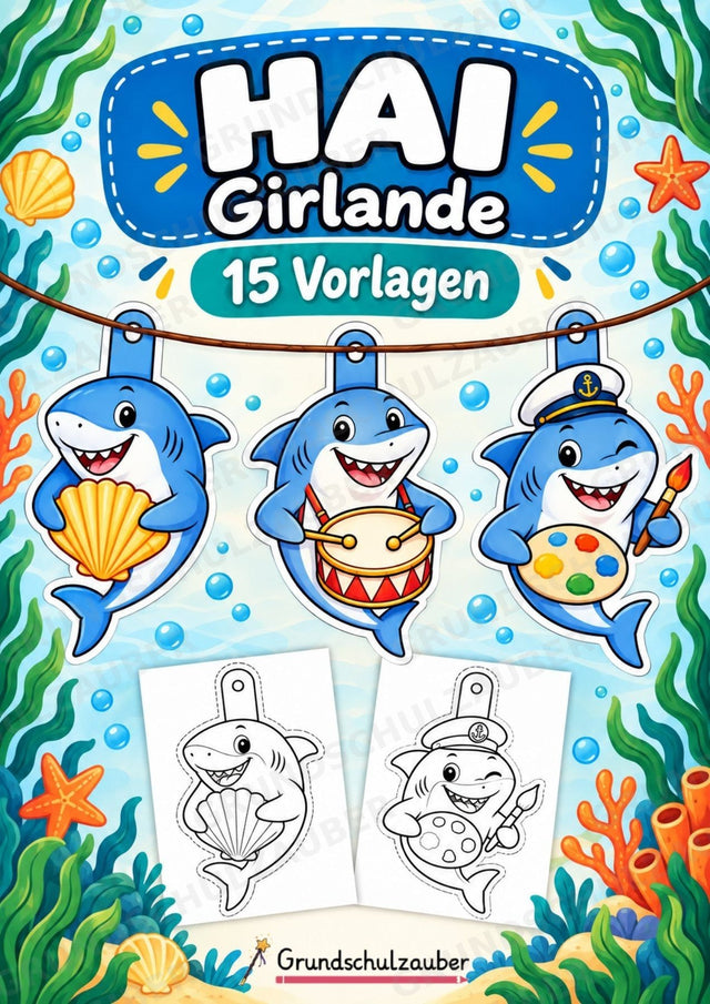 Hai – Fensterdeko – Basteln – Ausmalbild – Ausschneiden – 15 Vorlagen – Cover