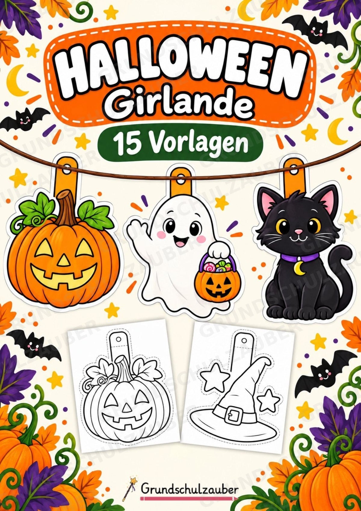 Halloween – Fensterdeko – Basteln – Ausmalbild – Ausschneiden – 15 Vorlagen – Cover
