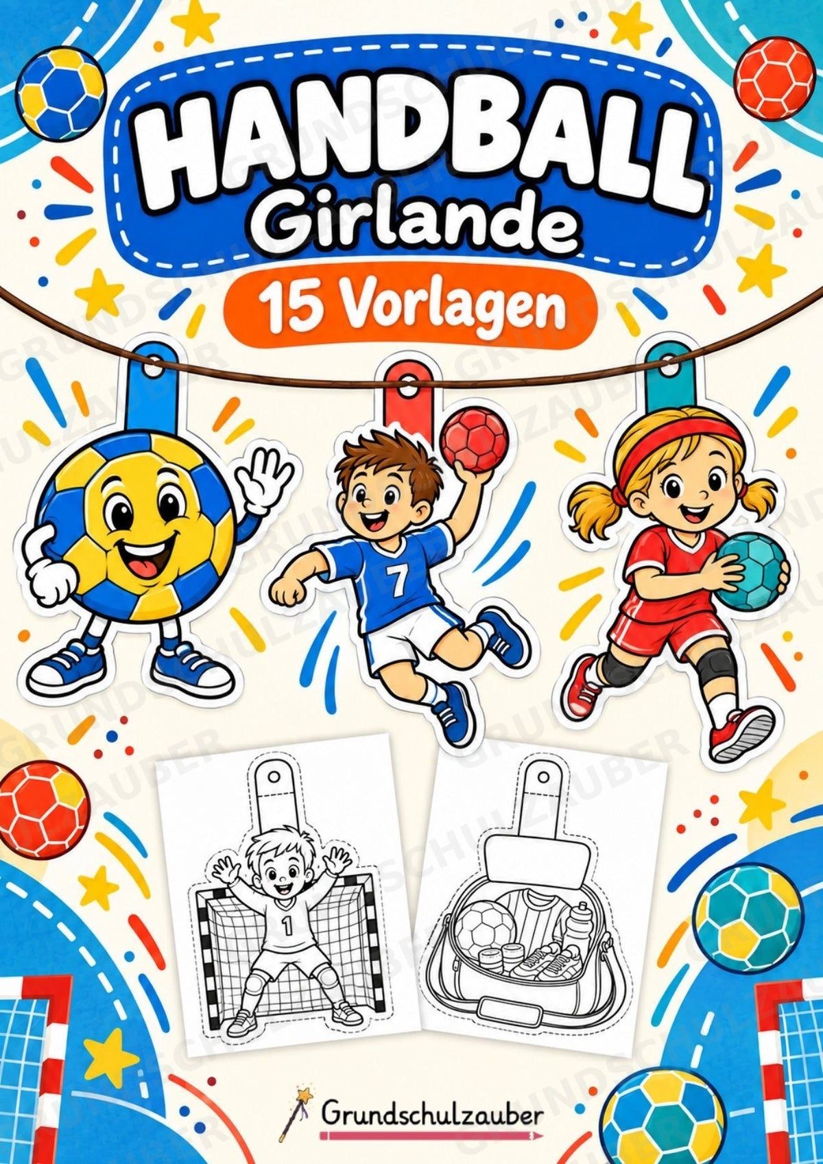 Handball – Fensterdeko – Basteln – Ausmalbild – Ausschneiden – 15 Vorlagen – Cover