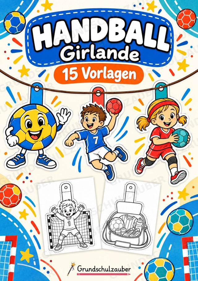 Handball – Fensterdeko – Basteln – Ausmalbild – Ausschneiden – 15 Vorlagen – Cover