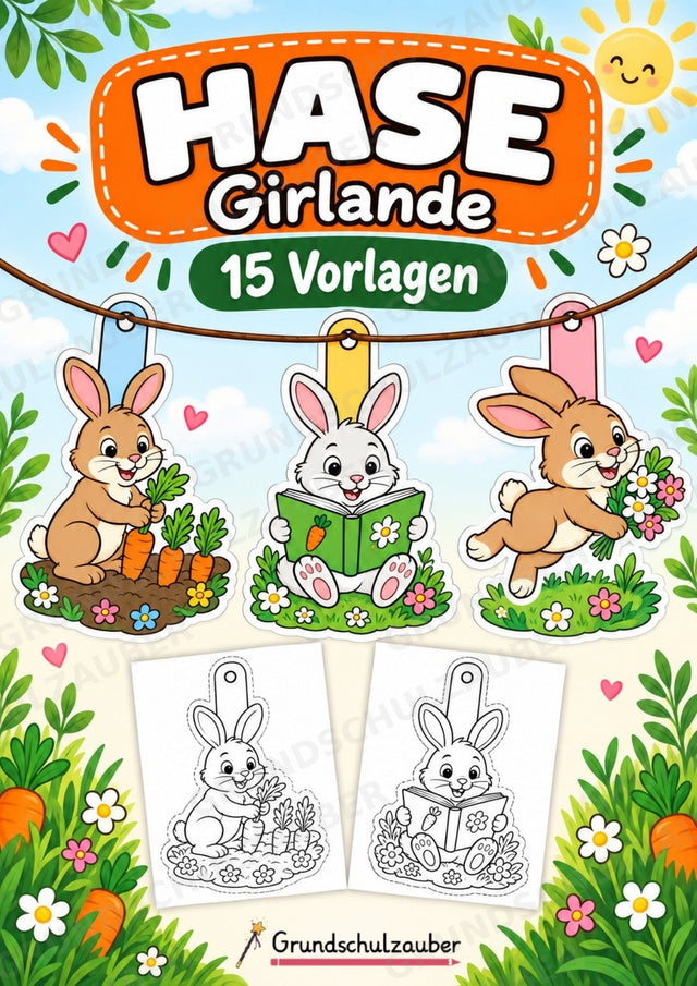 Hase – Fensterdeko – Basteln – Ausmalbild – Ausschneiden – 15 Vorlagen – Cover