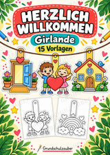 Herzlich Willkommen – Fensterdeko – Basteln – Ausmalbild – Ausschneiden – 15 Vorlagen – Cover