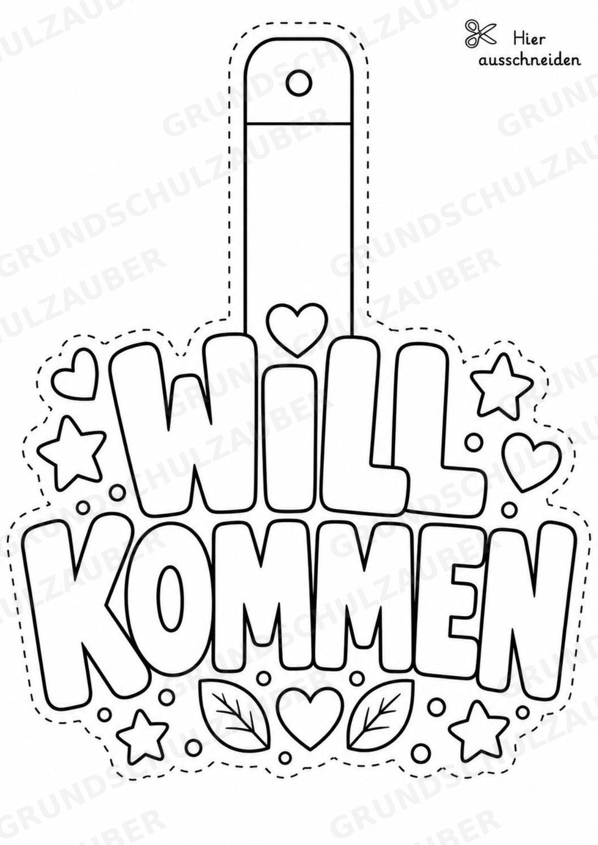 Herzlich Willkommen – Fensterdeko – Basteln – Ausmalbild – Ausschneiden – 15 Vorlagen – Materialseite 3