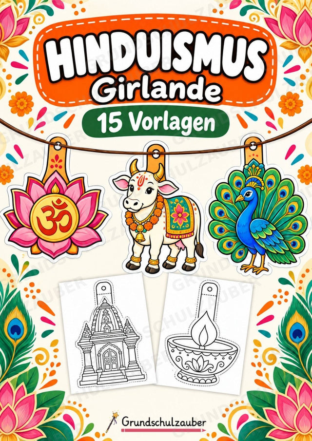 Hinduismus – Fensterdeko – Basteln – Ausmalbild – Ausschneiden – 15 Vorlagen – Cover