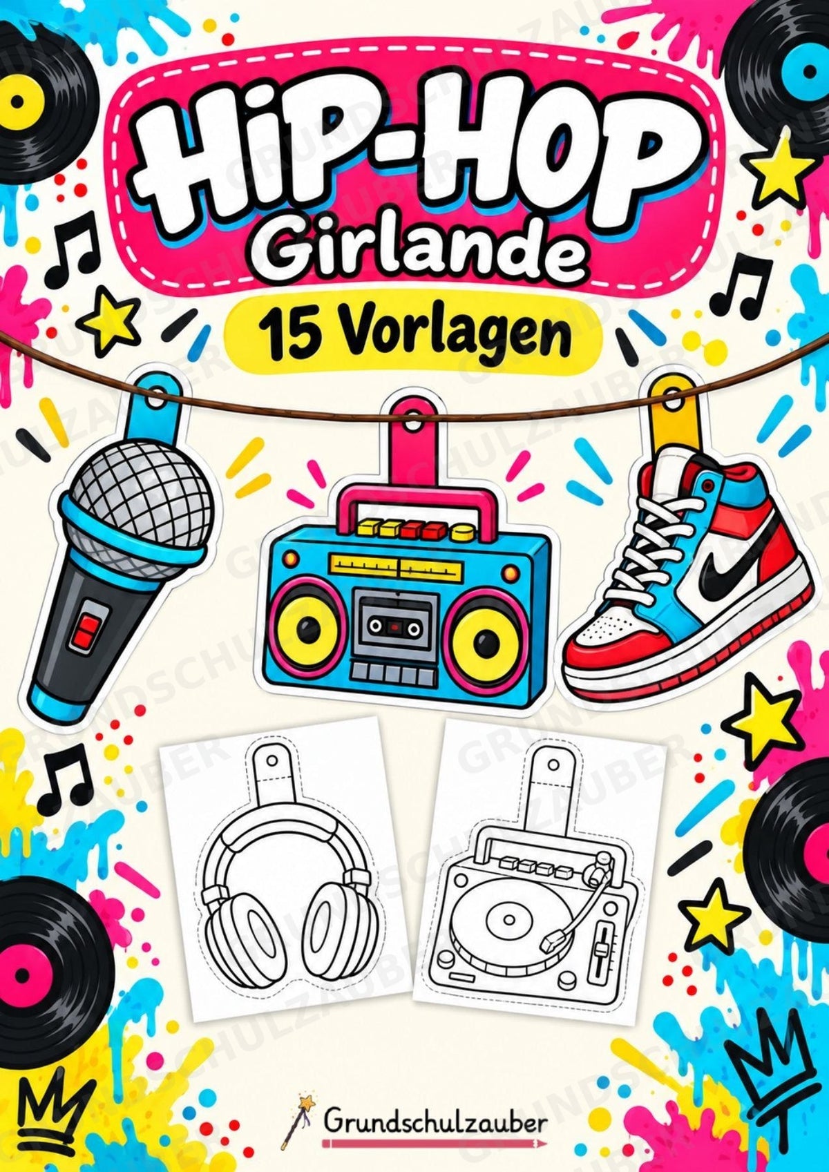 Hip Hop – Fensterdeko – Basteln – Ausmalbild – Ausschneiden – 15 Vorlagen – Cover