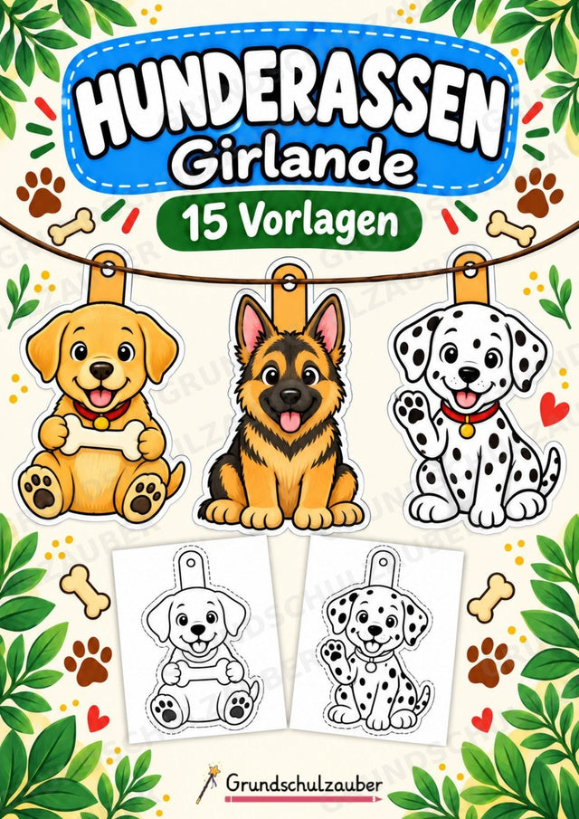 Hunderassen – Fensterdeko – Basteln – Ausmalbild – Ausschneiden – 15 Vorlagen – Cover