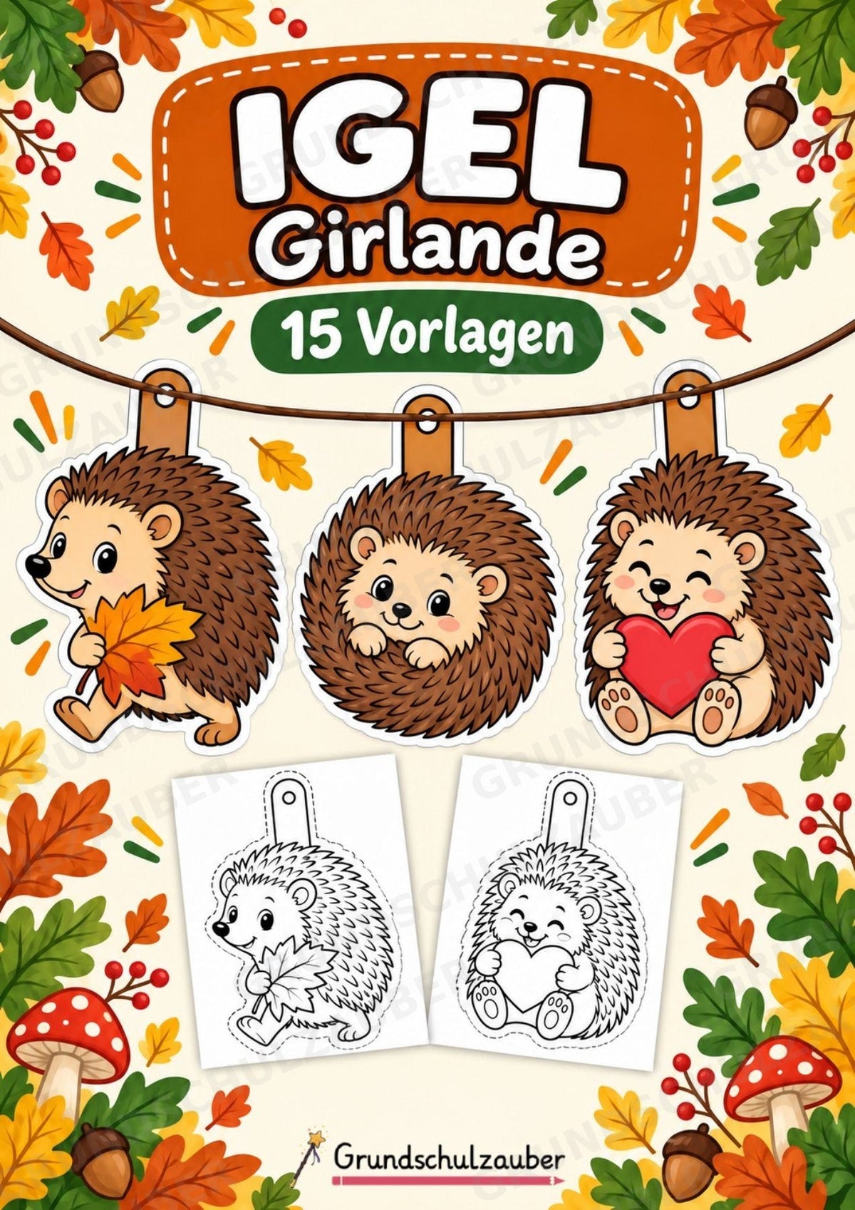 Igel – Fensterdeko – Basteln – Ausmalbild – Ausschneiden – 15 Vorlagen – Cover