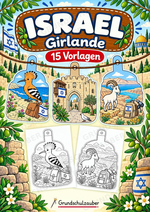 Israel – Fensterdeko – Basteln – Ausmalbild – Ausschneiden – 15 Vorlagen – Cover