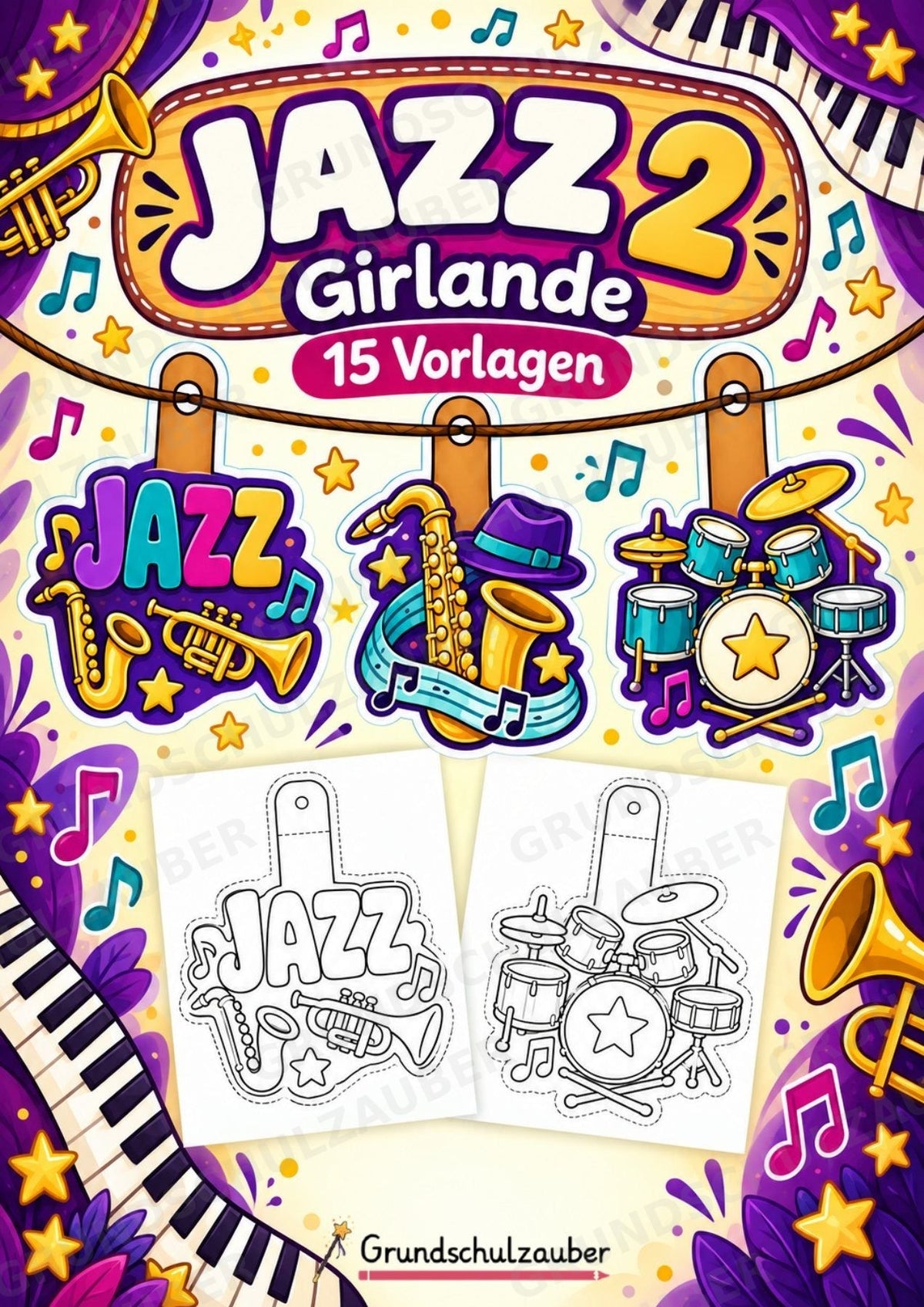 Jazz – Fensterdeko – Basteln – Ausmalbild – Ausschneiden – 15 Vorlagen – Cover
