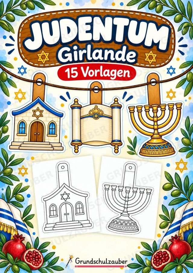 Judentum – Fensterdeko – Basteln – Ausmalbild – Ausschneiden – 15 Vorlagen – Cover