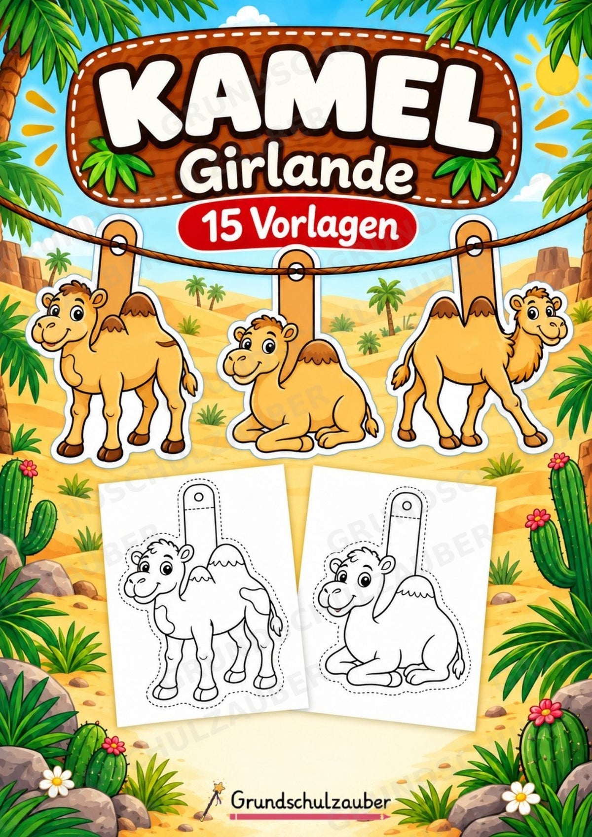 Kamel – Fensterdeko – Basteln – Ausmalbild – Ausschneiden – 15 Vorlagen – Cover