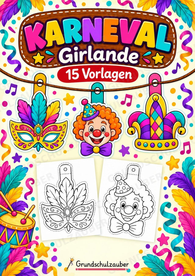 Karneval – Fensterdeko – Basteln – Ausmalbild – Ausschneiden – 15 Vorlagen – Cover