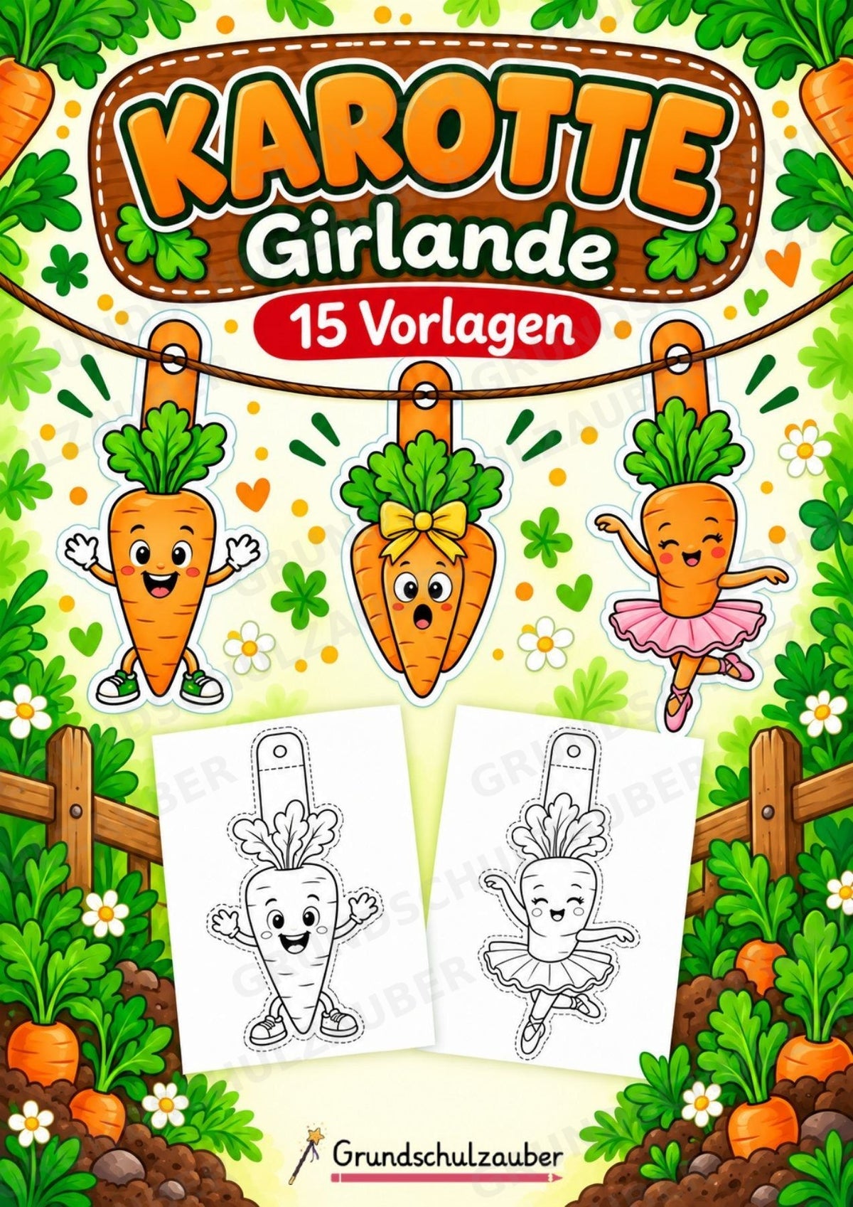 Karotte – Fensterdeko – Basteln – Ausmalbild – Ausschneiden – 15 Vorlagen – Cover