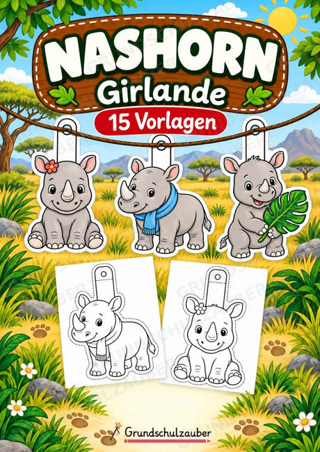 Nashorn – Fensterdeko – Basteln – Ausmalbild – Ausschneiden – 15 Vorlagen – Cover