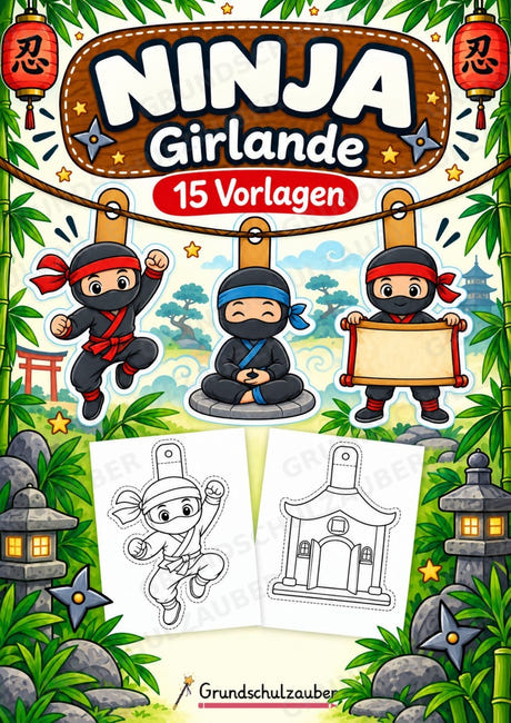 Ninja – Fensterdeko – Basteln – Ausmalbild – Ausschneiden – 15 Vorlagen – Cover