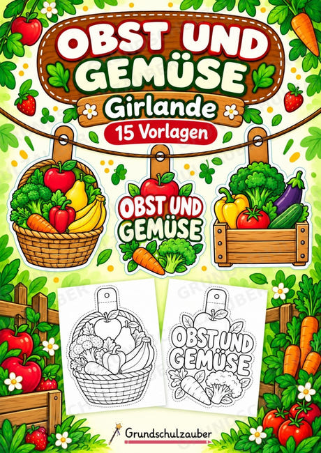 Obst und Gemüse – Fensterdeko – Basteln – Ausmalbild – Ausschneiden – 15 Vorlagen – Cover