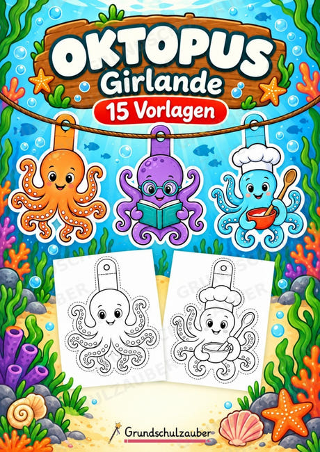 Oktopus – Fensterdeko – Basteln – Ausmalbild – Ausschneiden – 15 Vorlagen – Cover
