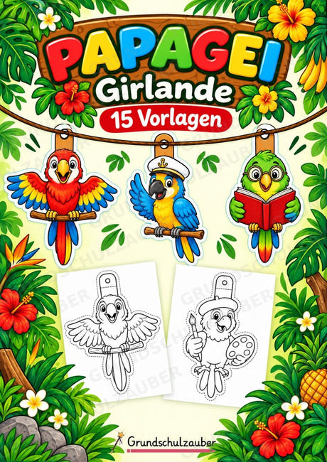 Papagei – Fensterdeko – Basteln – Ausmalbild – Ausschneiden – 15 Vorlagen – Cover