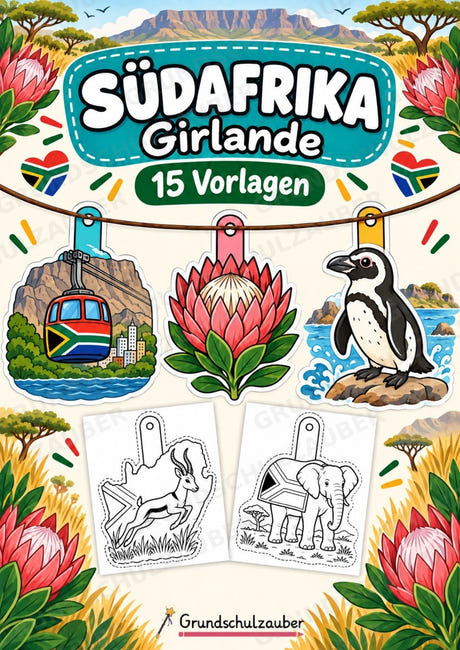 Südafrika – Fensterdeko – Basteln – Ausmalbild – Ausschneiden – 15 Vorlagen – Cover