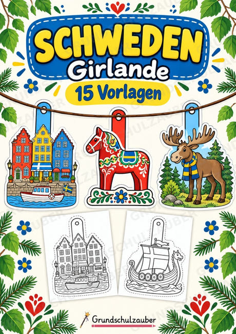 Schweden – Fensterdeko – Basteln – Ausmalbild – Ausschneiden – 15 Vorlagen – Cover