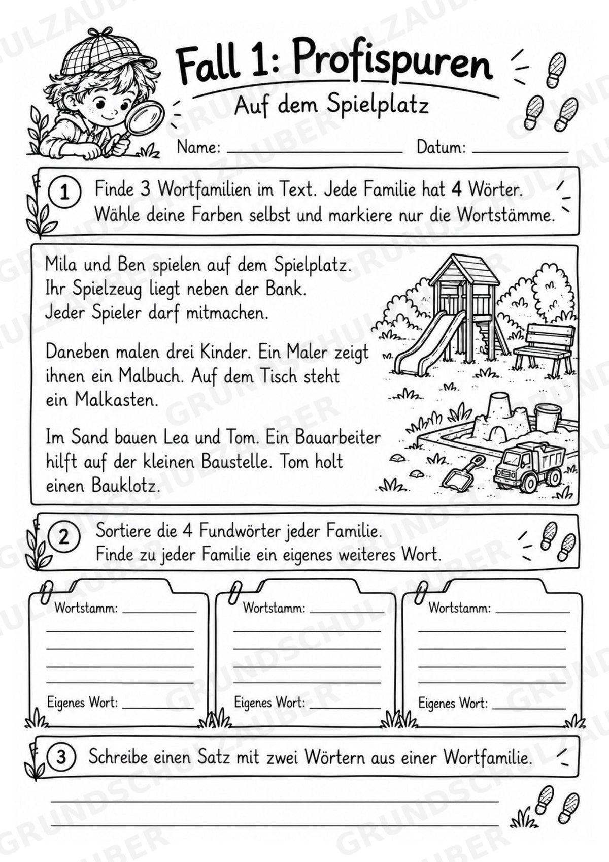 Wortstamm – Detektive – Wortfamilien entdecken – Klasse 2–3 – 3 Fach Differenziert – Materialseite 5