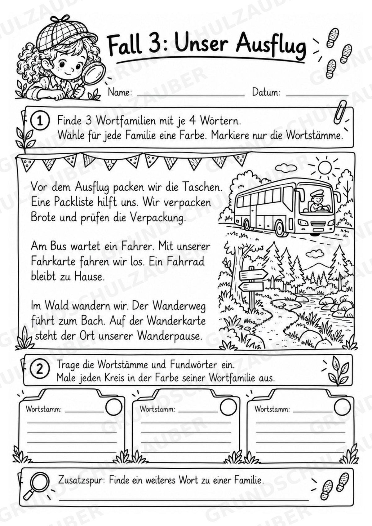 Wortstamm – Detektive – Wortfamilien entdecken – Klasse 2–3 – 3 Fach Differenziert – Materialseite 10