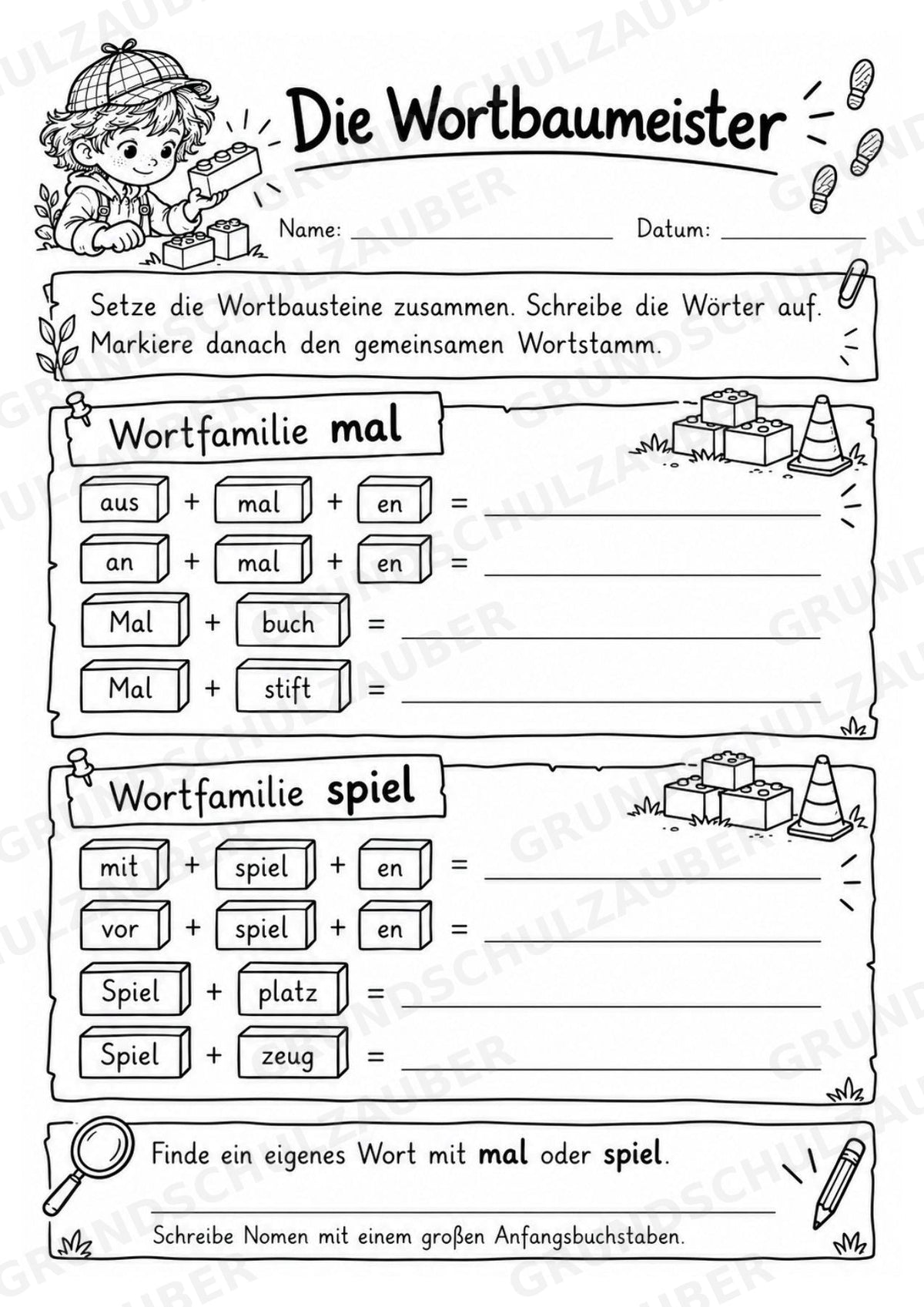 Wortstamm – Detektive – Wortfamilien entdecken – Klasse 2–3 – 3 Fach Differenziert – Materialseite 14