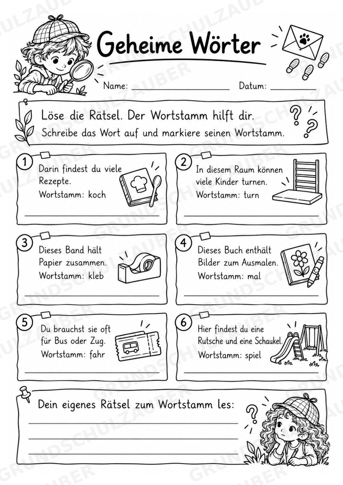 Wortstamm – Detektive – Wortfamilien entdecken – Klasse 2–3 – 3 Fach Differenziert – Materialseite 15
