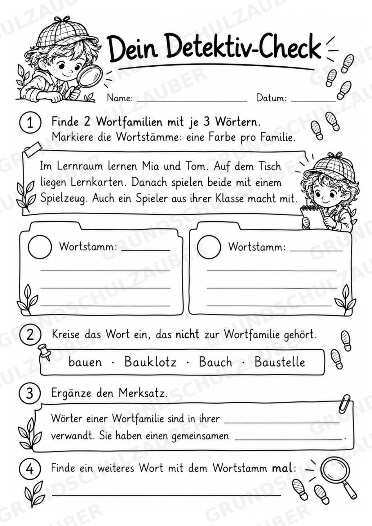 Wortstamm – Detektive – Wortfamilien entdecken – Klasse 2–3 – 3 Fach Differenziert – Materialseite 17