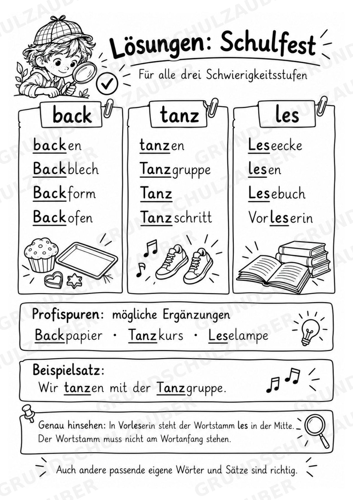Wortstamm – Detektive – Wortfamilien entdecken – Klasse 2–3 – 3 Fach Differenziert – Materialseite 19