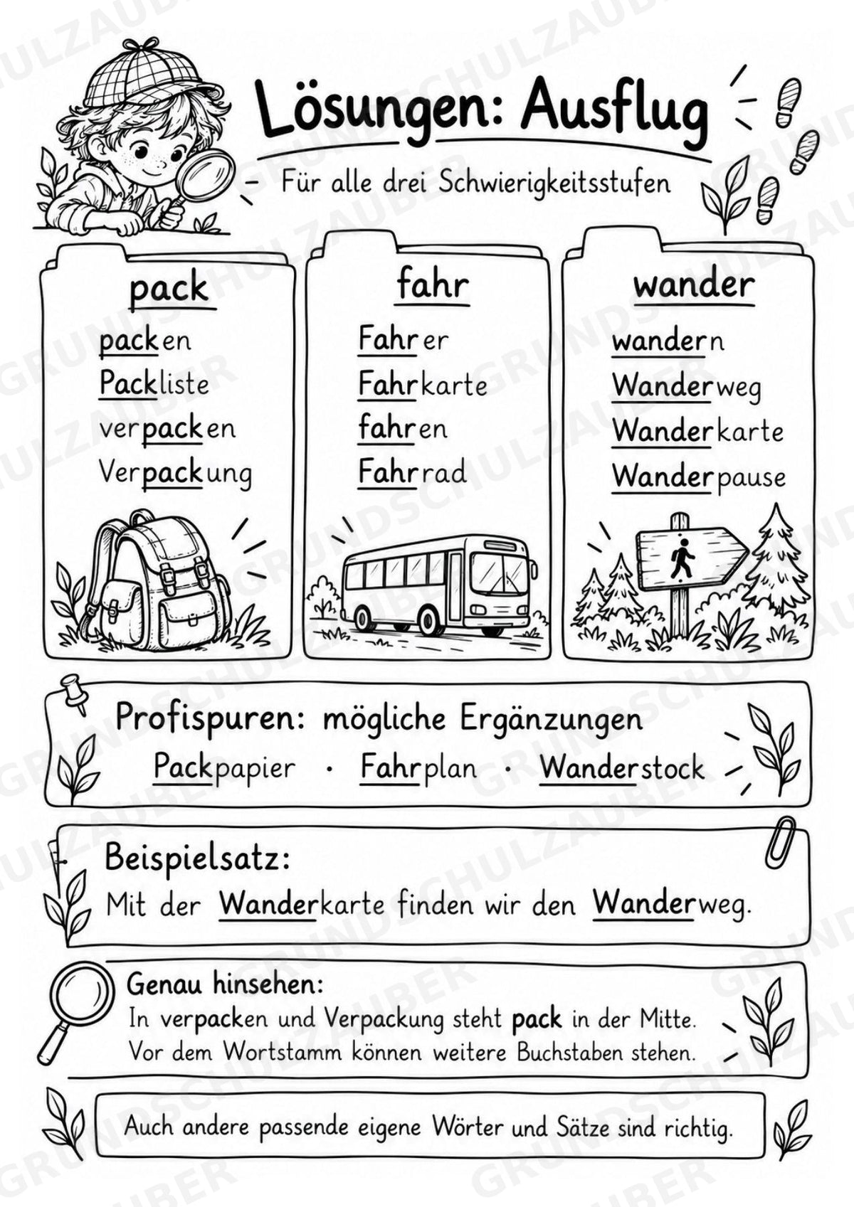 Wortstamm – Detektive – Wortfamilien entdecken – Klasse 2–3 – 3 Fach Differenziert – Materialseite 20
