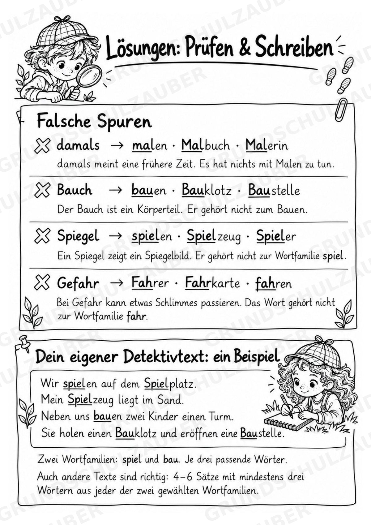 Wortstamm – Detektive – Wortfamilien entdecken – Klasse 2–3 – 3 Fach Differenziert – Materialseite 21