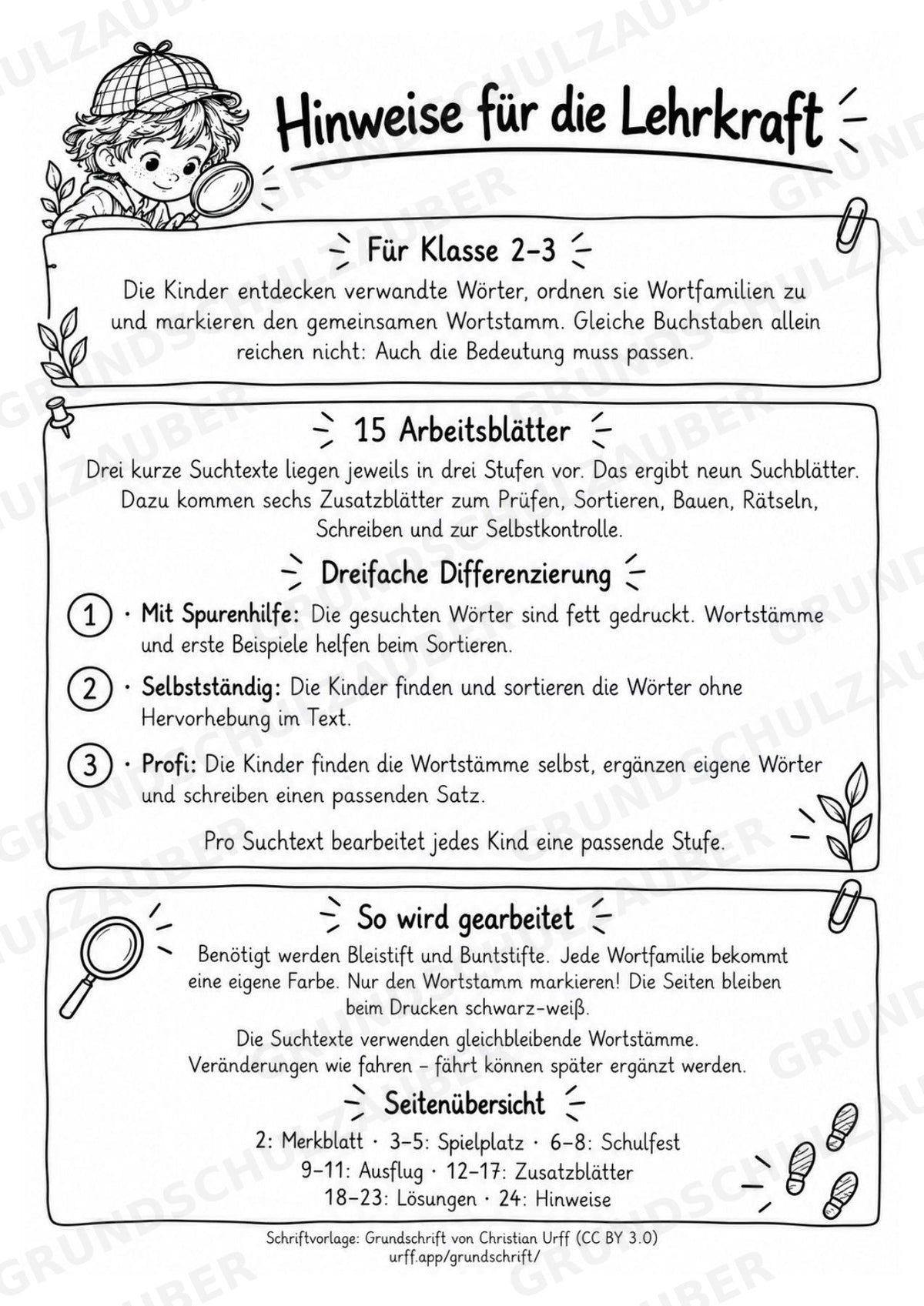 Wortstamm – Detektive – Wortfamilien entdecken – Klasse 2–3 – 3 Fach Differenziert – Materialseite 24