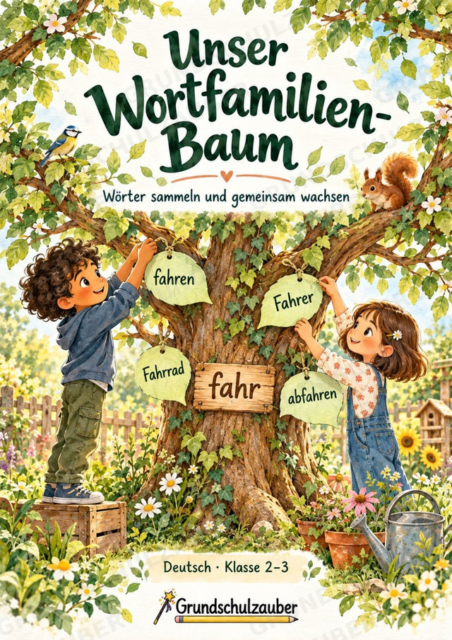 Wortfamilien-Baum: Wortstämme üben | 18 Arbeitsblätter & Klassenplakat | Deutsch Klasse 2–3 | 3-Fach Differenzierung – Cover