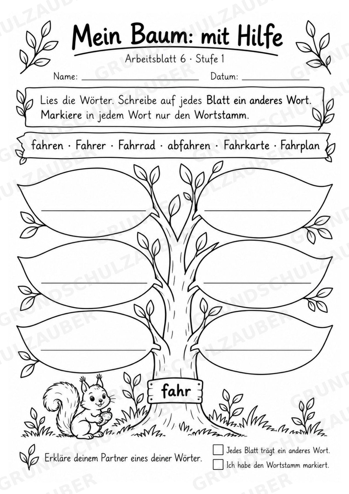 Wortfamilien-Baum: Wortstämme üben | 18 Arbeitsblätter & Klassenplakat | Deutsch Klasse 2–3 | 3-Fach Differenzierung – Materialseite 10