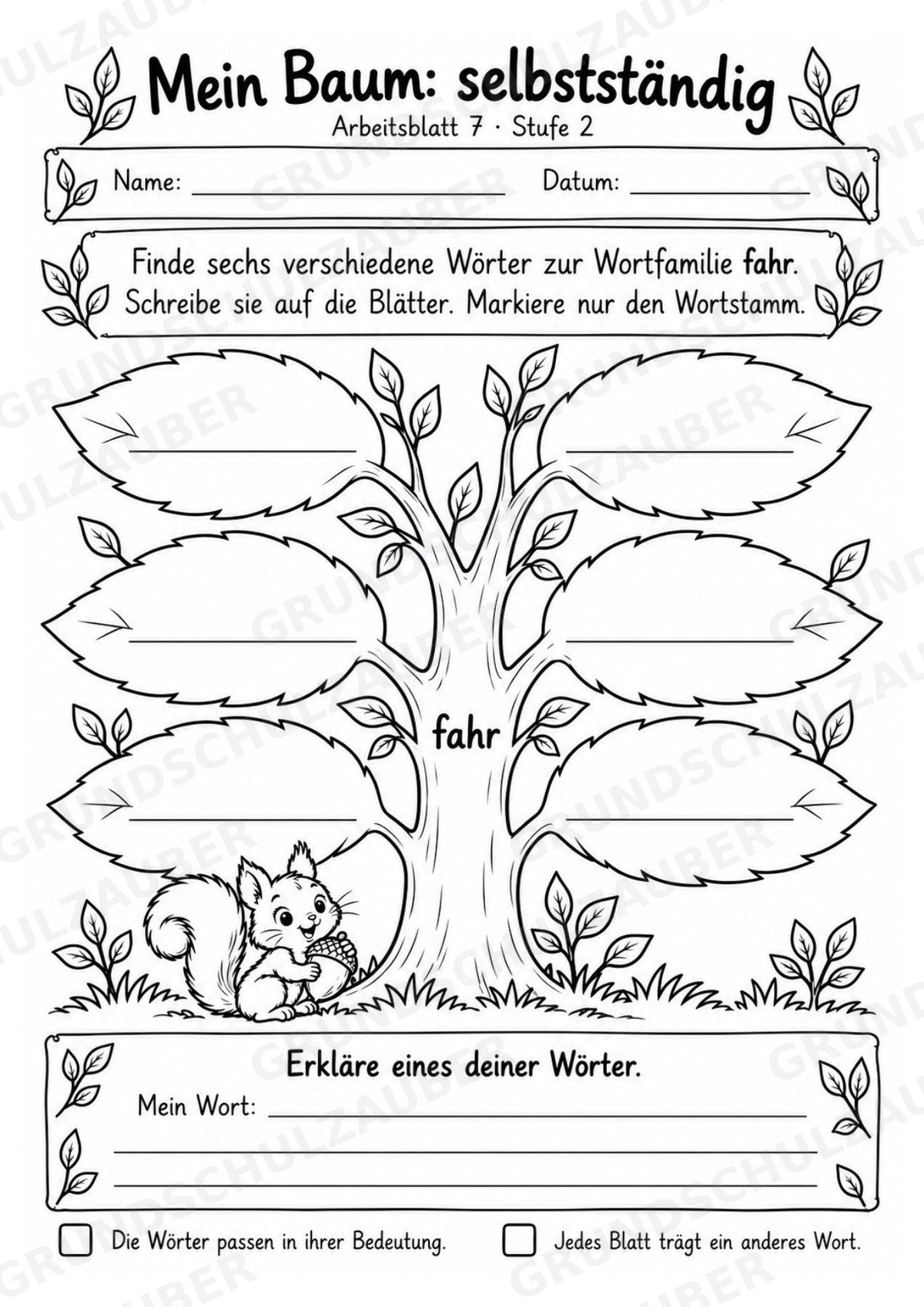 Wortfamilien-Baum: Wortstämme üben | 18 Arbeitsblätter & Klassenplakat | Deutsch Klasse 2–3 | 3-Fach Differenzierung – Materialseite 11