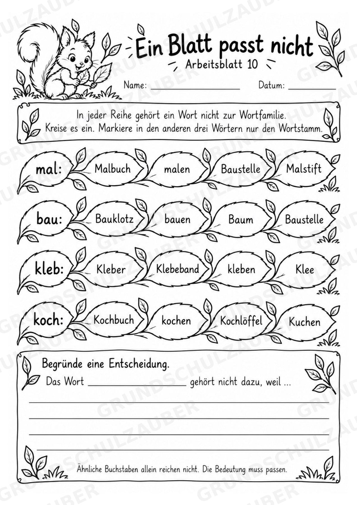 Wortfamilien-Baum: Wortstämme üben | 18 Arbeitsblätter & Klassenplakat | Deutsch Klasse 2–3 | 3-Fach Differenzierung – Materialseite 14