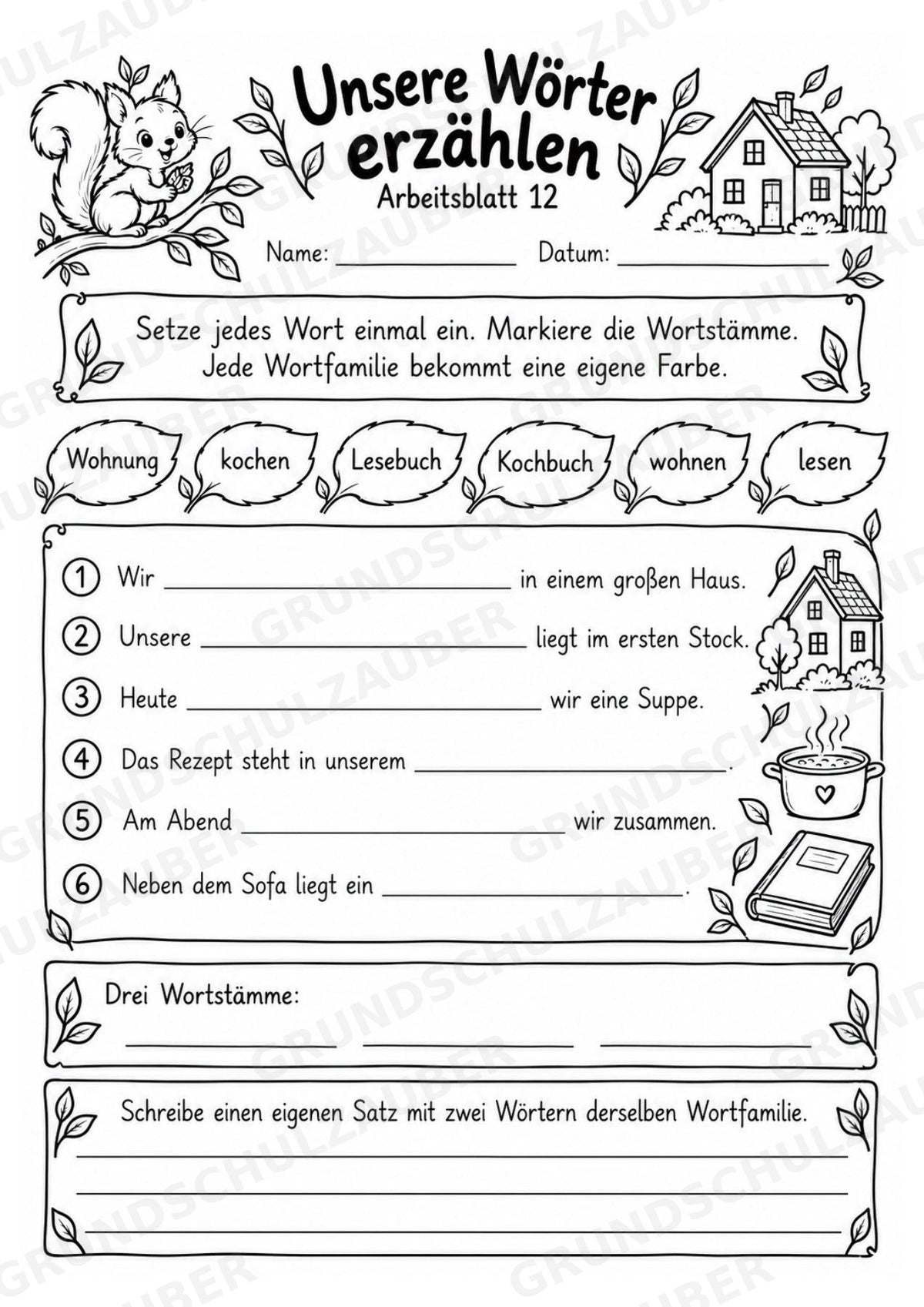 Wortfamilien-Baum: Wortstämme üben | 18 Arbeitsblätter & Klassenplakat | Deutsch Klasse 2–3 | 3-Fach Differenzierung – Materialseite 16