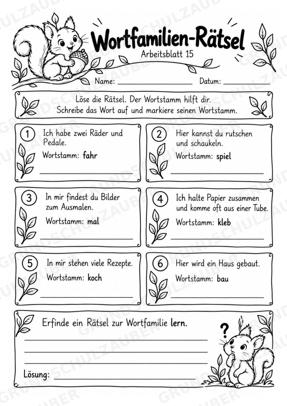 Wortfamilien-Baum: Wortstämme üben | 18 Arbeitsblätter & Klassenplakat | Deutsch Klasse 2–3 | 3-Fach Differenzierung – Materialseite 19