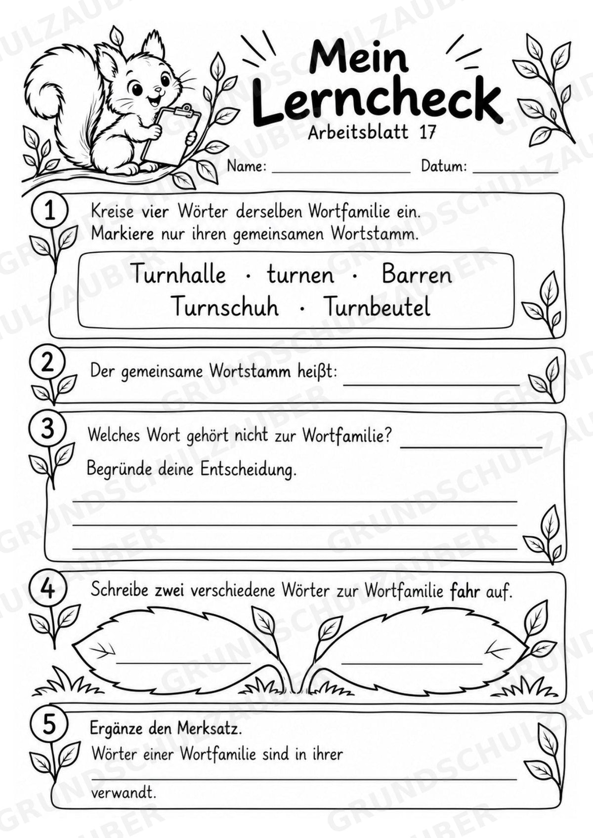 Wortfamilien-Baum: Wortstämme üben | 18 Arbeitsblätter & Klassenplakat | Deutsch Klasse 2–3 | 3-Fach Differenzierung – Materialseite 21