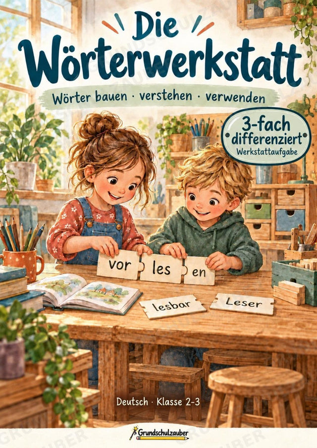 Die Wörterwerkstatt | Wortbausteine, Wortbildung & Wortstamm | Wortfamilien, Vorsilben & Nachsilben | 20 Arbeitsblätter Deutsch Klasse 2–3 – Cover