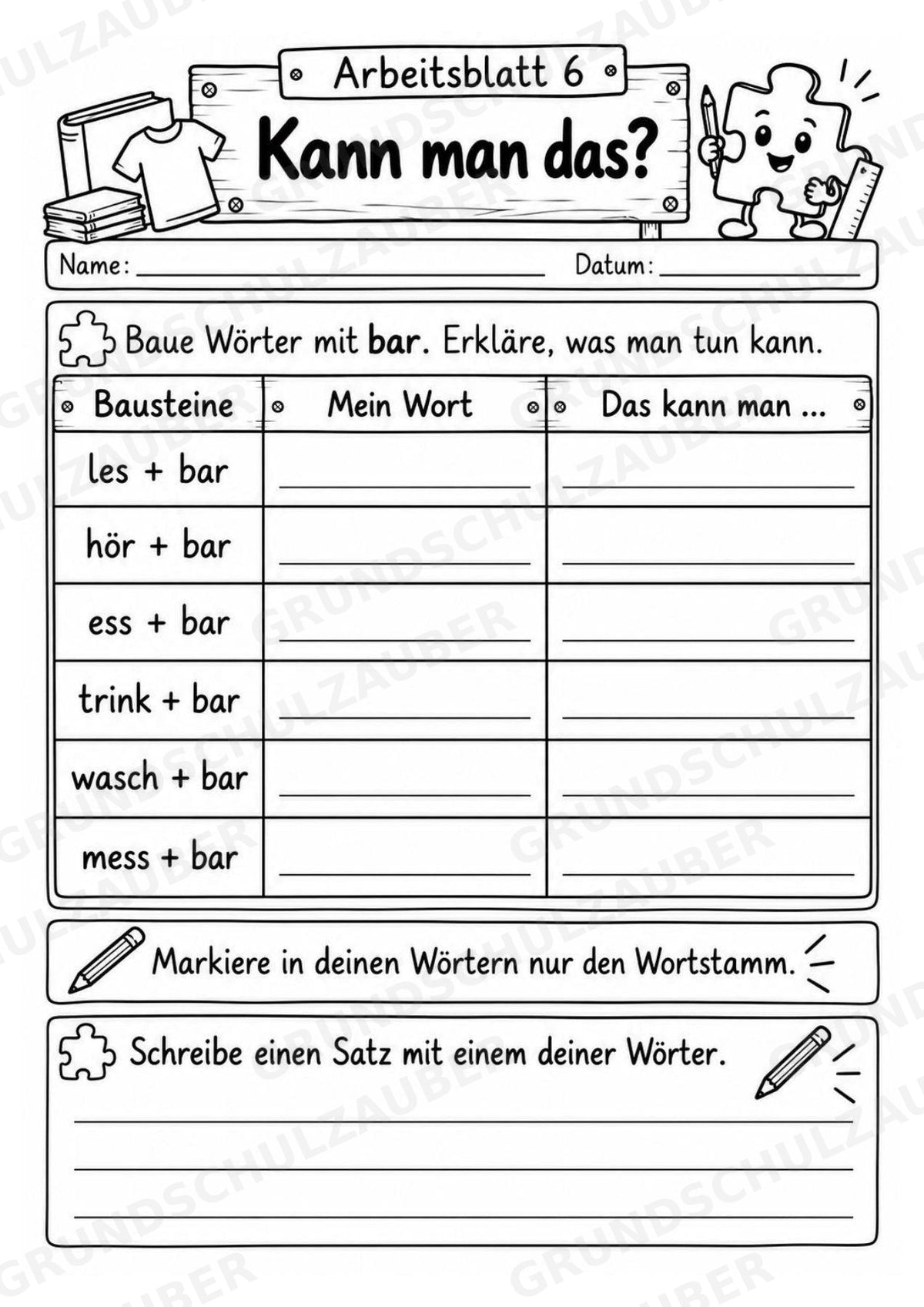 Die Wörterwerkstatt | Wortbausteine, Wortbildung & Wortstamm | Wortfamilien, Vorsilben & Nachsilben | 20 Arbeitsblätter Deutsch Klasse 2–3 – Materialseite 10