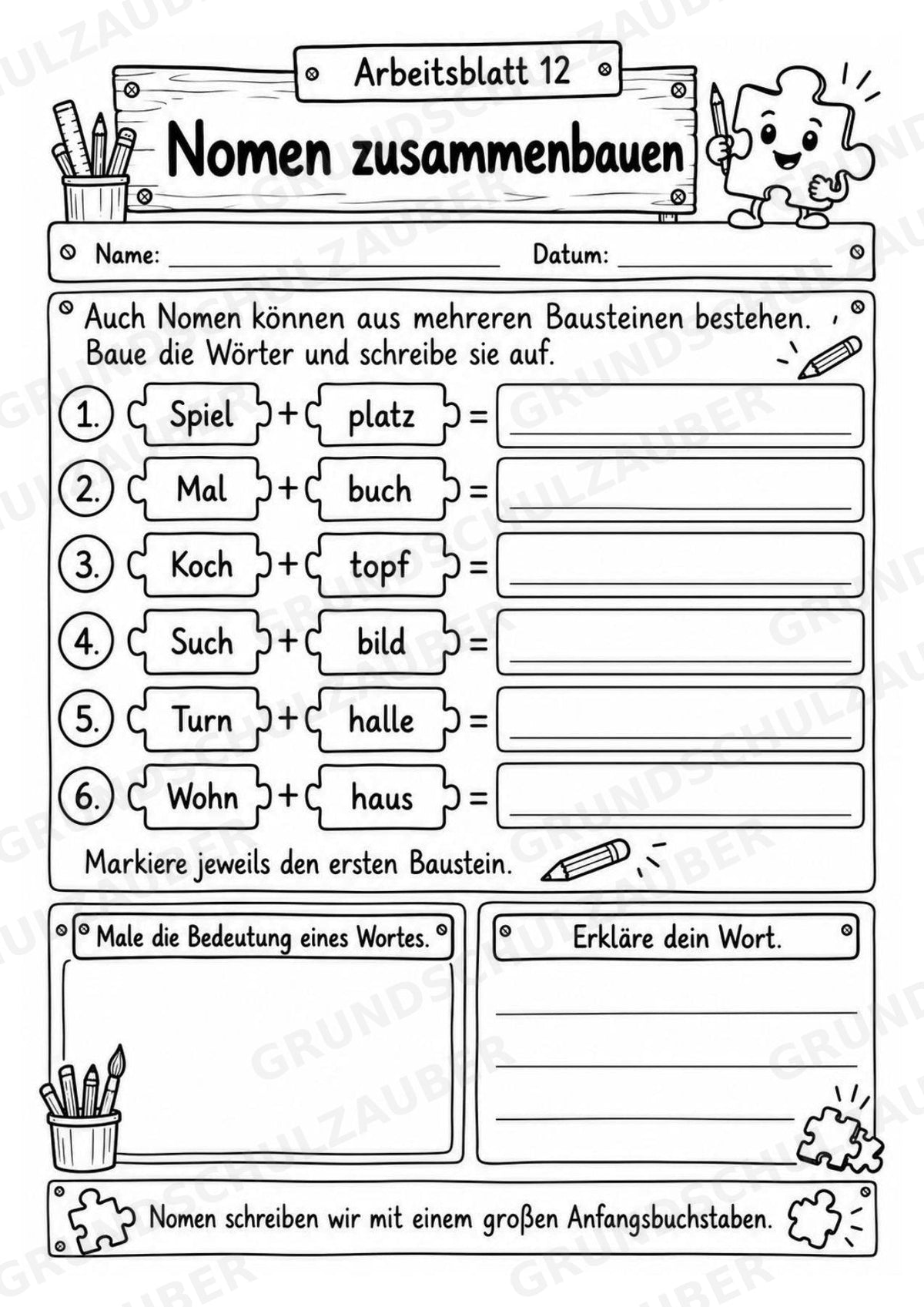 Die Wörterwerkstatt | Wortbausteine, Wortbildung & Wortstamm | Wortfamilien, Vorsilben & Nachsilben | 20 Arbeitsblätter Deutsch Klasse 2–3 – Materialseite 16