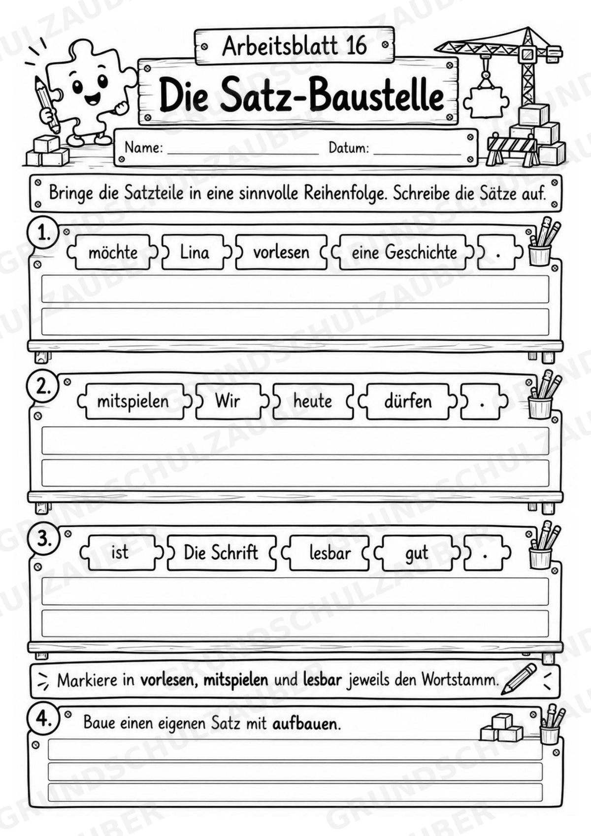 Die Wörterwerkstatt | Wortbausteine, Wortbildung & Wortstamm | Wortfamilien, Vorsilben & Nachsilben | 20 Arbeitsblätter Deutsch Klasse 2–3 – Materialseite 20