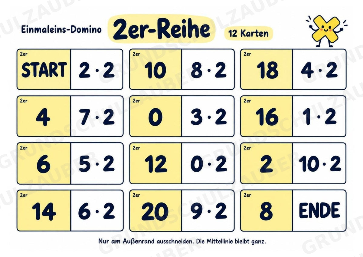 Einmaleins-Domino | 9 Rechenspiele zu den Reihen 2–10 | Mathe Klasse 2–3 | Mit Lösungen – Materialseite 3